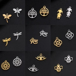 EUEAVAN 5pcs Stainless Steel Celtics Knot Charms for Jewelry Making Minimal Flower of Life Egypt Evil Eye Pendant Wholesale