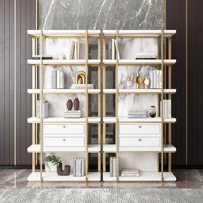 

Light luxury stainless steel bookshelf designer living room modern simple display rack