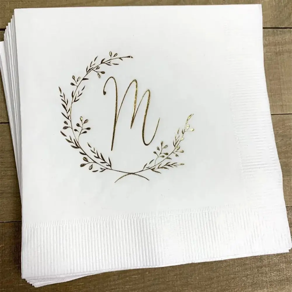 

Personalized Wedding Napkins Personalized Laurel Wreath Monogram Rustic Wedding Custom Bar Napkins Reception LOTS of COLORS Avai