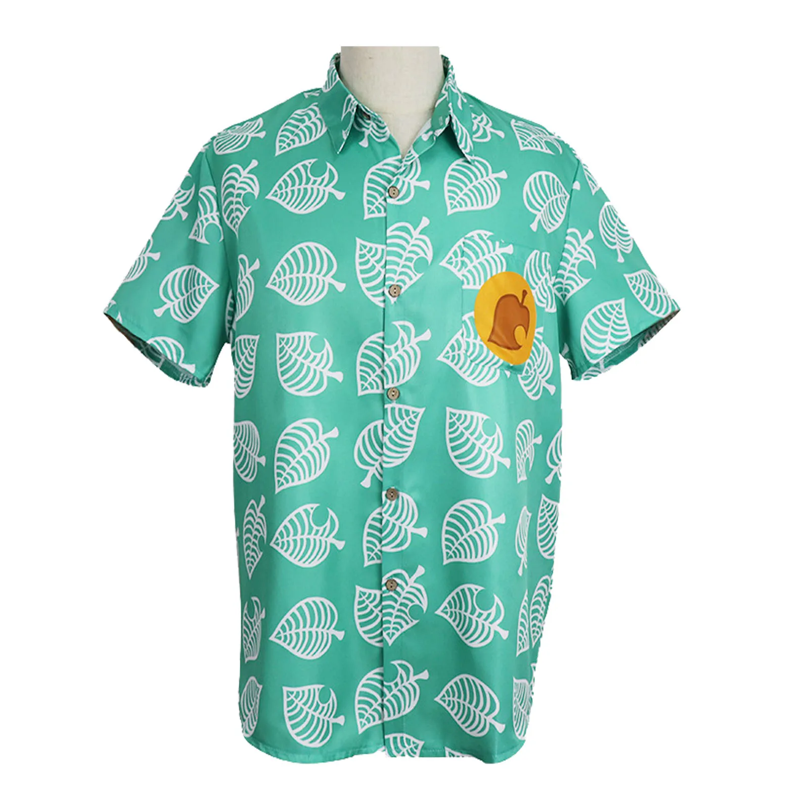 유니섹스 Animal Nook Tom Shirt 성인 리프 프린트 코스프레 의상 반소매 버튼 업 탑