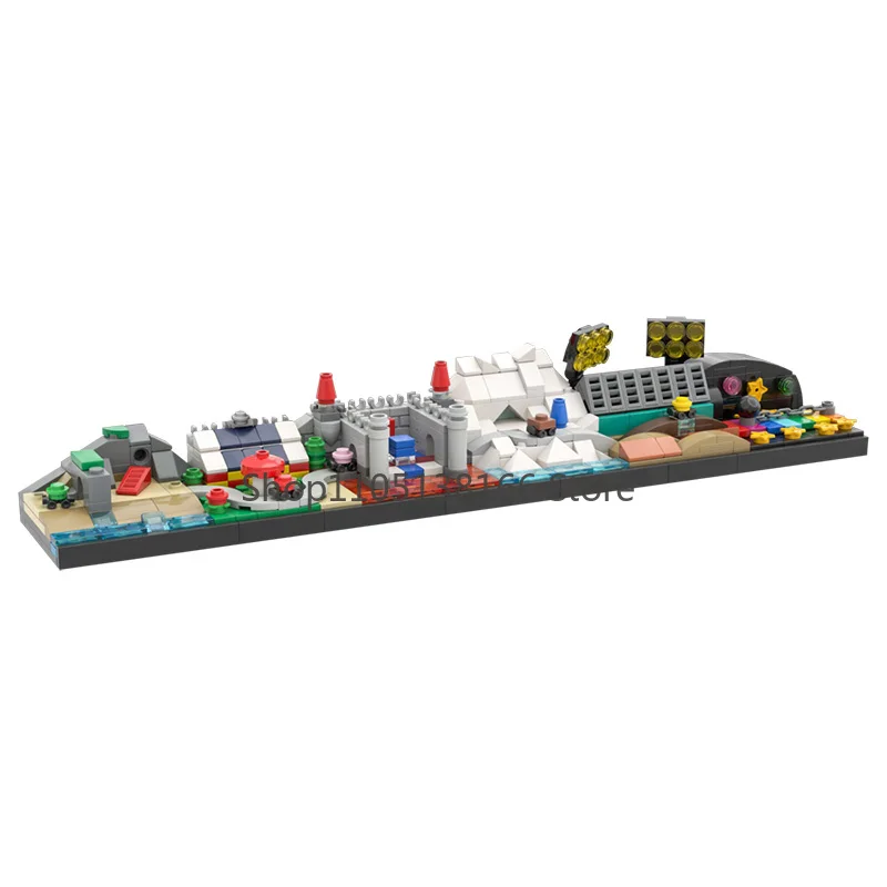 MOC Retro Racing Game Skyline Building Blocks Set - 90s Video Game Track Diorama Model Kit