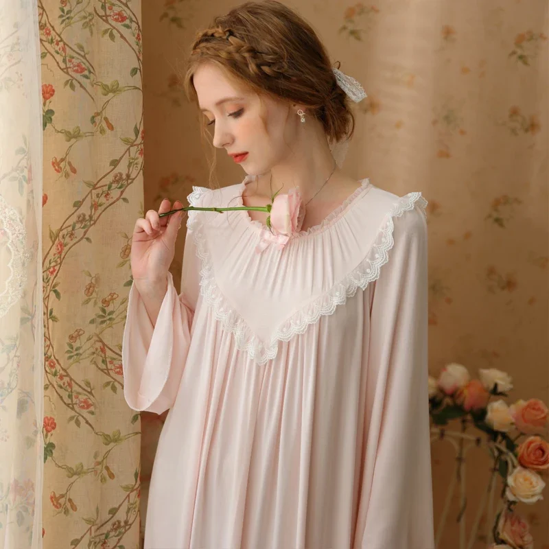 Pajamas French Vintage Women Sleepwear Long Princess Dress Sleepshirts Casual Homewear Sweet Nightgowns