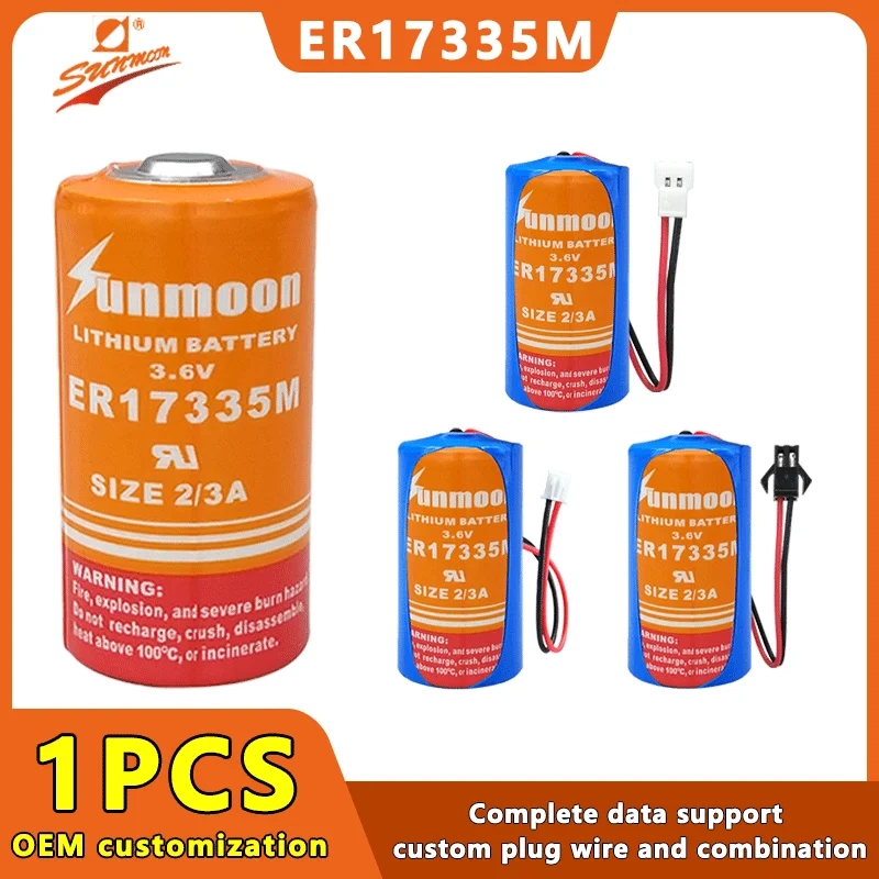 SUNMOON ER17335M 3.6V 2/3A High Magnification Disposable Lithium Batteries for PLC Industrial Control Servo Driver Smoke Alarm