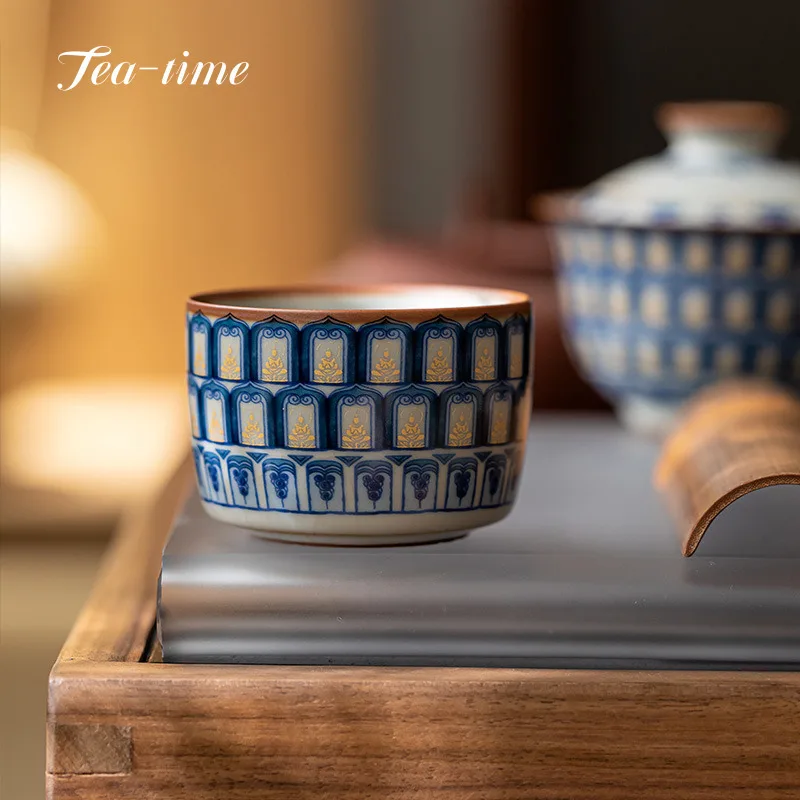 

Ru Kiln Tea Cup Dunhuang Cups Ceramic Zen Teacup Gracked Can Nurture Tea Bowl Teacups Porcelain Beautiful Drinking Pair Puera