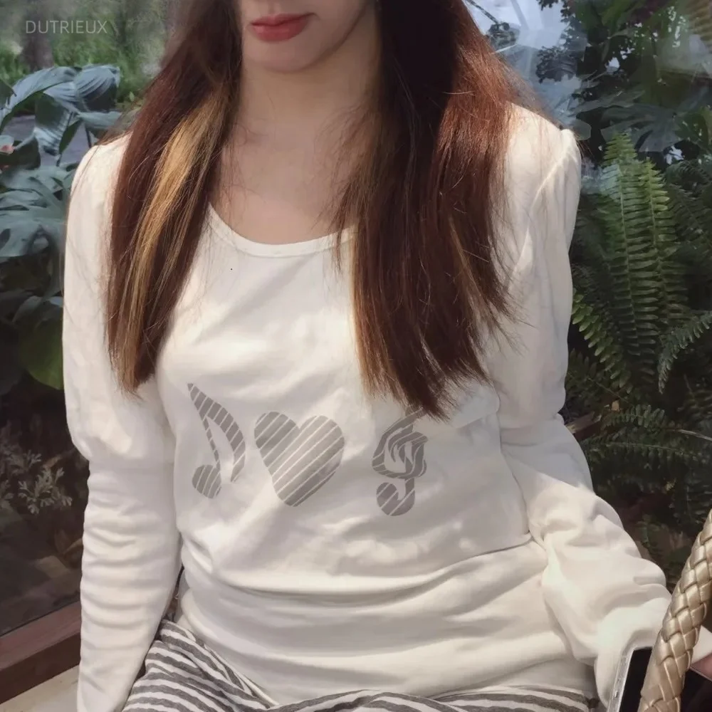 Y2k Print Women's T-shirts Casual Long Sleeve Ropa mujer O-neck Clothes Musical Note Tops 2026 Spring Fall Roupas Feminina