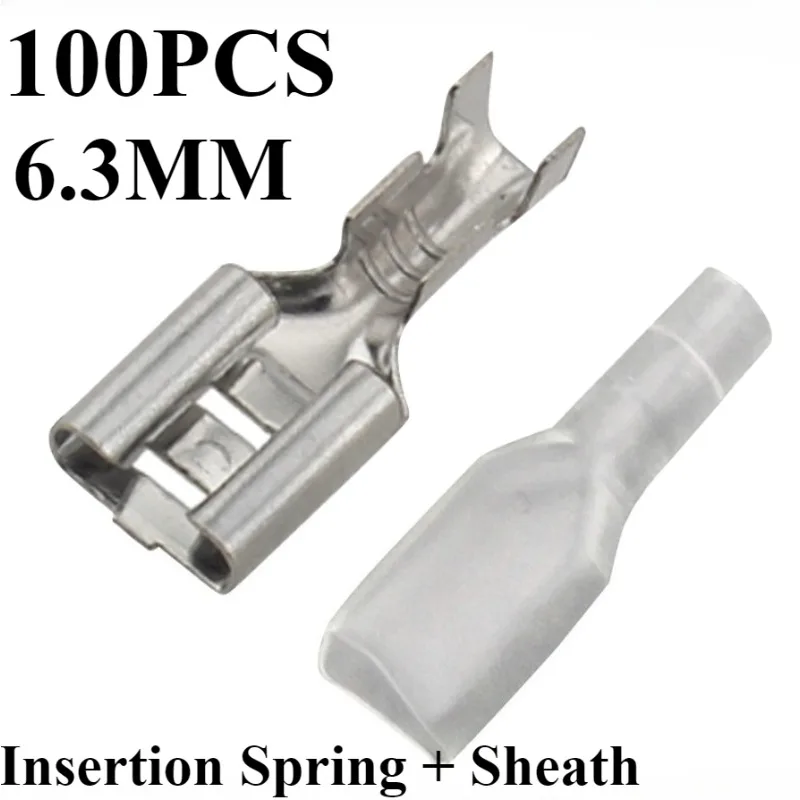 

100 Pcs 6.3mm Cold-pressed Terminal Contact Spring Add Plug Spring Sheath Plug-and-play Wiring