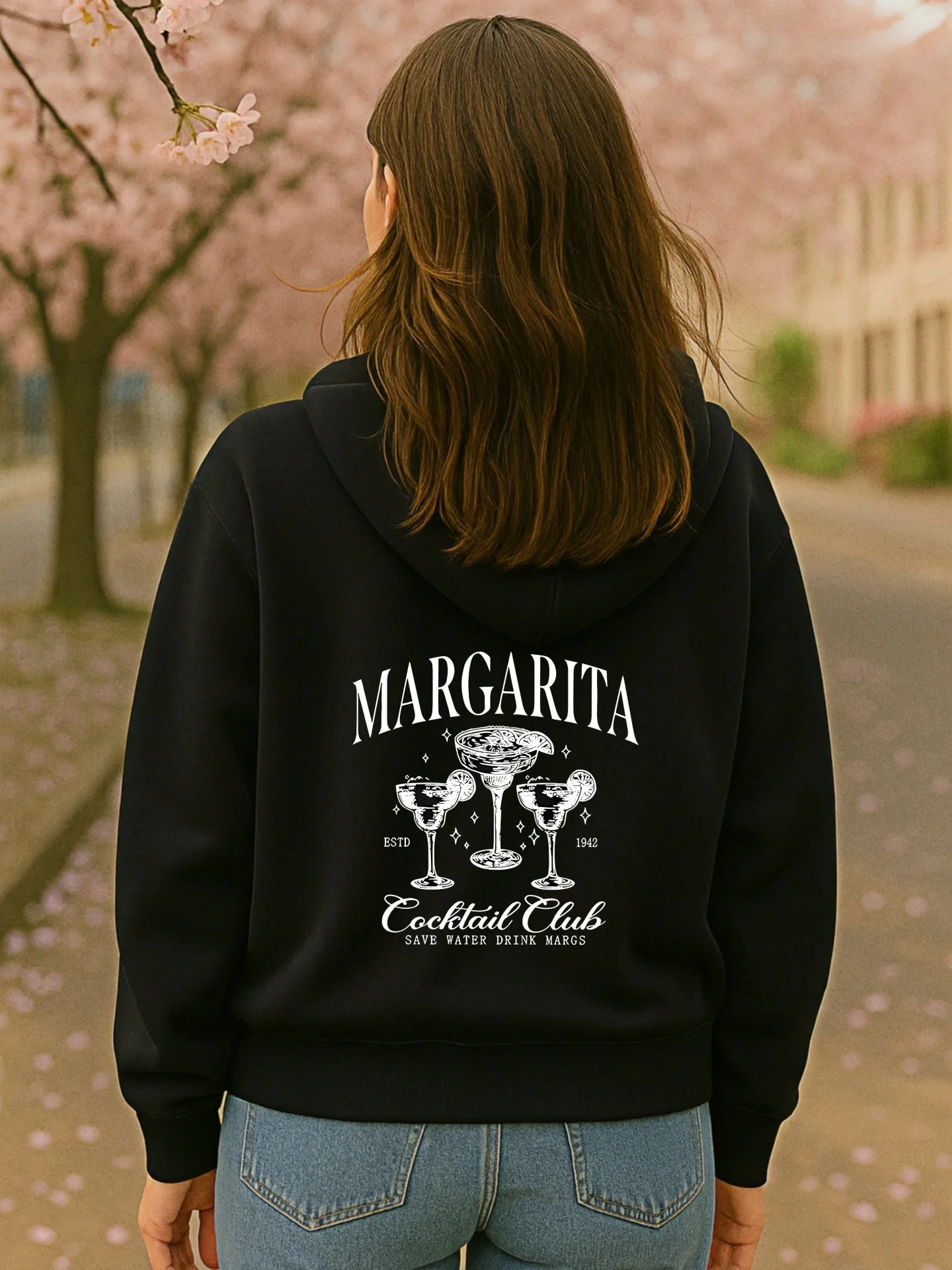 سترة بغطاء للرأس برسومات كوكتيل من مارغريتا للنساء، تصميم جمالي كاجوال، قماش ناعم، ملابس يومية غير رسمية، للشباب