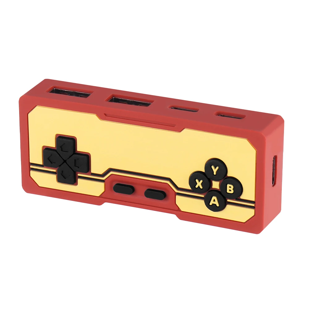Game Controller Hub 4in1 High-Speed Expander 2 Type-C & 2 2.0USB-A Ports, Retro Gamepad Design for Mouse, Keyboard, Flash Drive