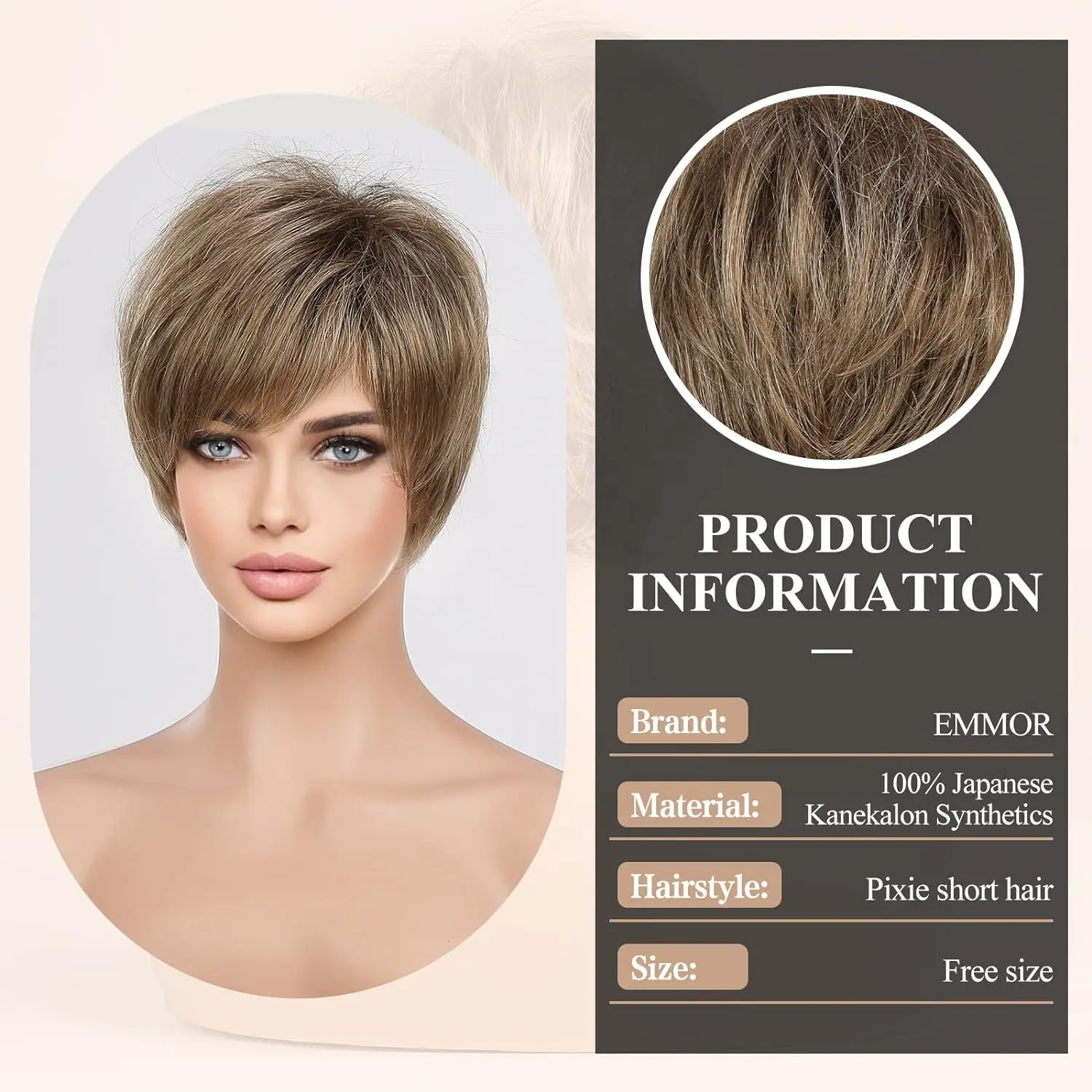 Short Blonde Brown Wigs for Women Memory Fiber Simulated Human Hair Pixie Curly Wig With Bang Natural Daily Use Hair Color JR14#