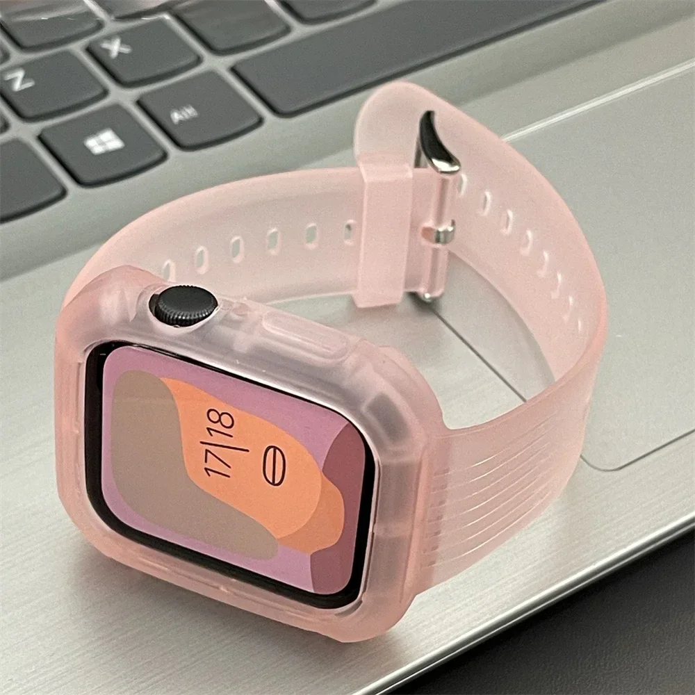 Estojo e pulseira rosa para pulseira de relógio esporte menina pulseira de pulso, kawaii, fosco, coreano, iWatch 9, 8, SE, 7, 6, 44mm, 40mm, 45mm, 41 milímetros, 42 milímetros