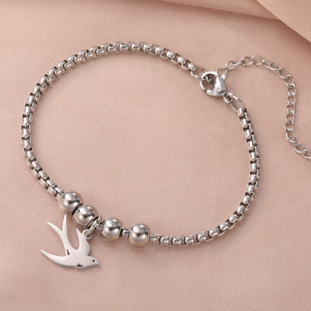 Cazador Swallow Bird Charm Bracelets for Women Girls Stainless Steel Beads Box Chain Hand Bracelet Jewelry Gift 2025 Wholesale