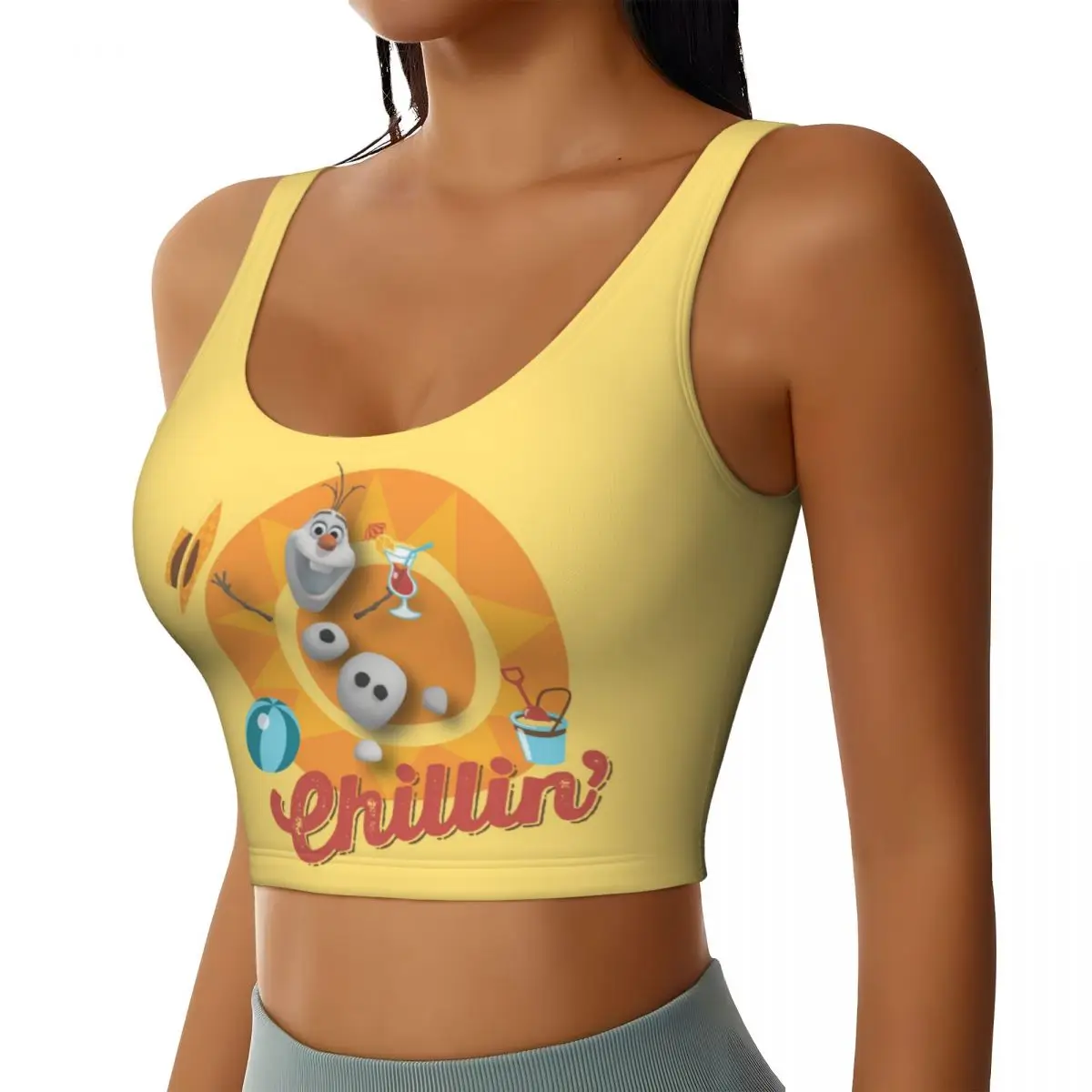 Custom Frozen Olaf Chillin' In Orange Circle Sports Bra Women High Impact Workout Yoga Crop Top