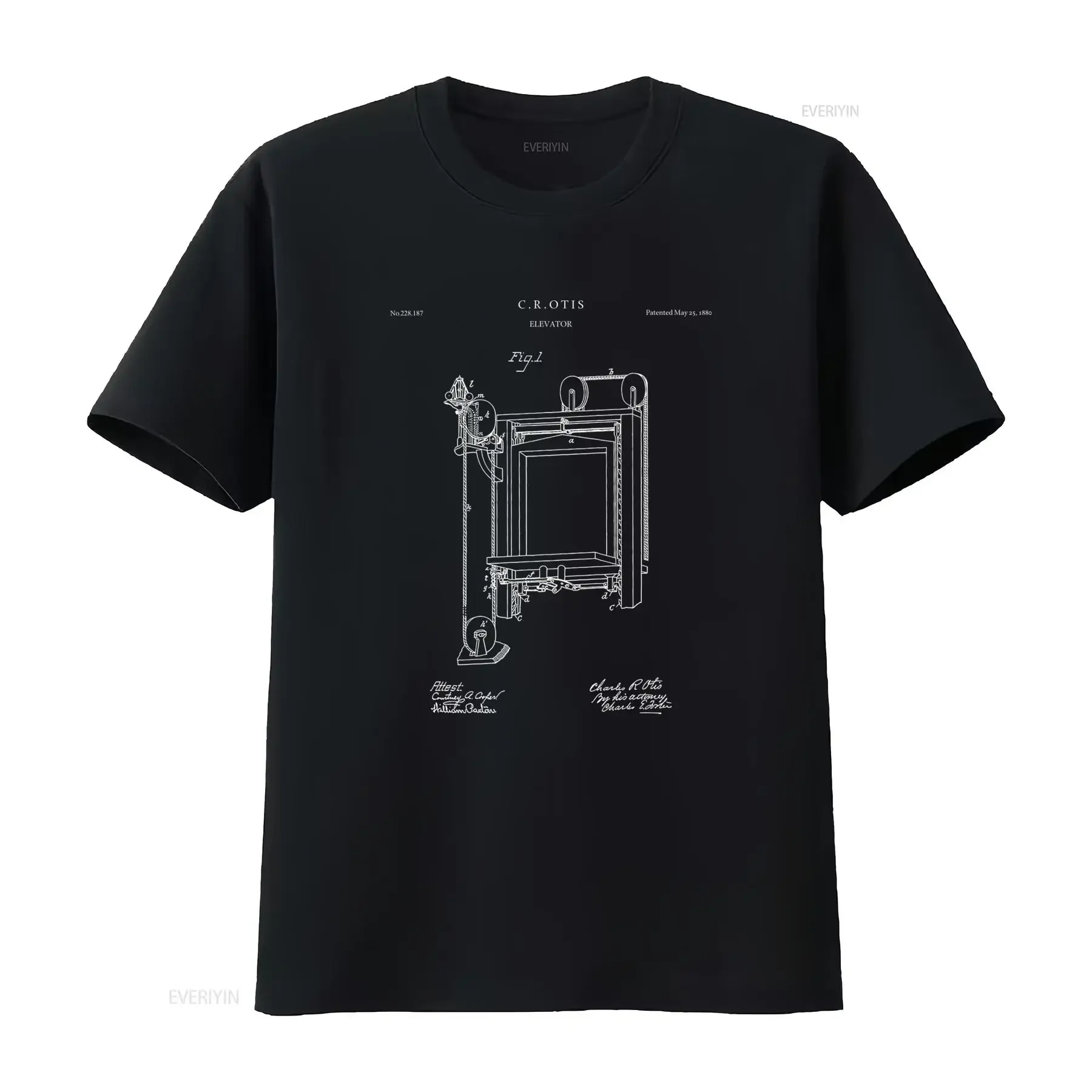 Vintage Industrial Otis Elevator Patent Print Art 1880 T Shirt Lift Invention Engineering Design vintage Washed Stretched