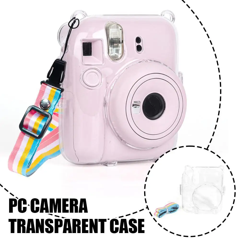 Transparent Camera Case For Fujifilm Instax Mini 12 Camera Bag PC Crystal Storage Case with Shoulder Strap For Instax Mini 12