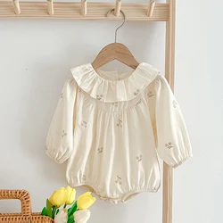 Newborn Girls' Jumpsuits New Autumn Infant Baby Girls Lace Embroidered Floral Cotton Jumpsuits Cotton Adorable Infant Bodysuits