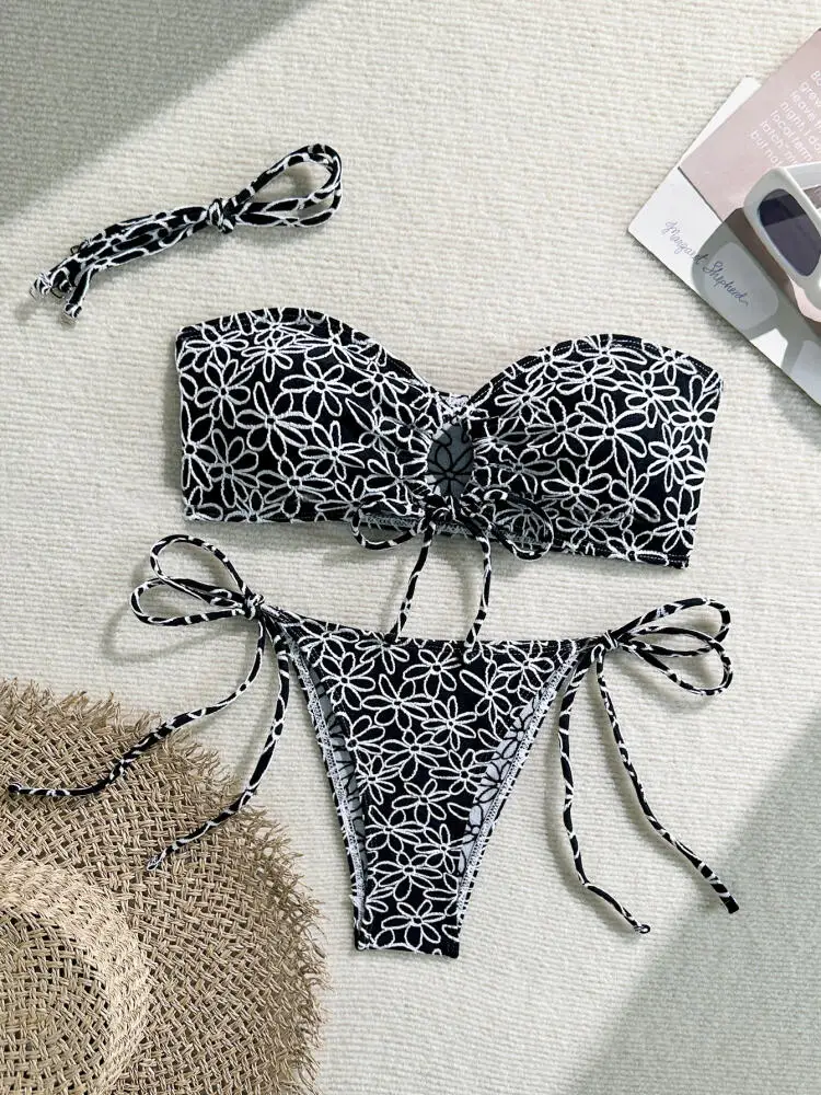Solid Color Towel Fabric Sexy Tape Rope Women's Split Swimsuit New European and American Ropa Para Mujer