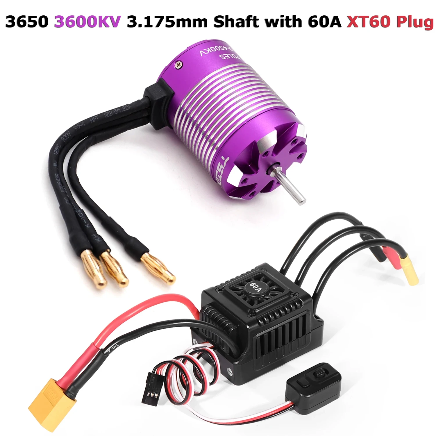 YSIDO RC Motor 3650 3660 Sensorloze borstelloze motor 5,0 mm / 3,175 mm as 60A ESC voor 1/10 RC Auto Drift Racing Off-Road RC Boot