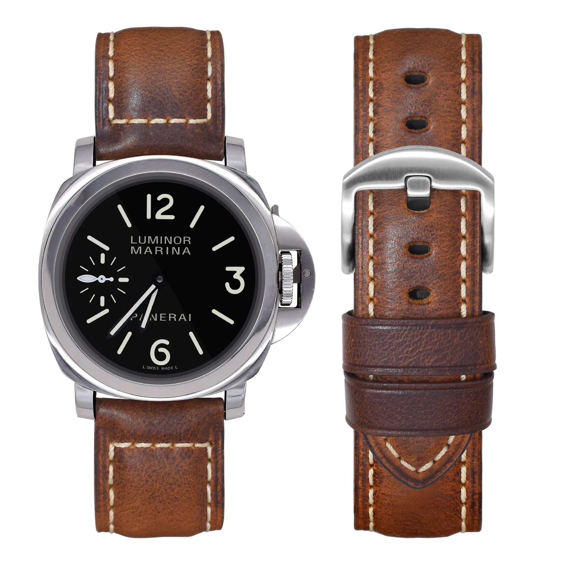 

Leather Watch with Oil Wax Head Layer Leather Bracelet 21 22 24 Retro Buckle Men's Leather Strap