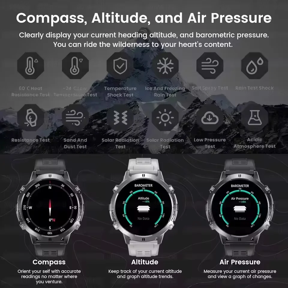 2025New T-Rex 3 GPS SmartWatch 1000mAh Battery AMOLED HD Men 10ATM&IP69K Waterproof Outdoor Fitness Military Call smart bracelet