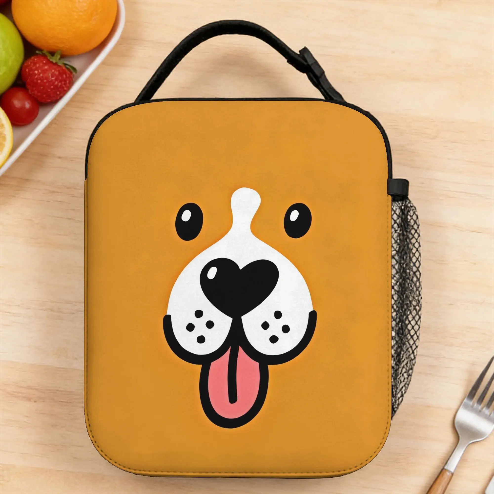 Brown Puppy Face With Black Spotted Muzzle Lunch Bag Picnic Lunch Box For Girls  Kawaii Print Tote Food Bags Portable Cooler Bag