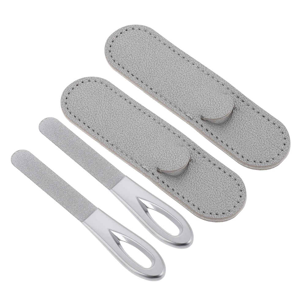 

2 Sets Sided Stainless Steel Files Portable Travel Nail Tools Manicure Nail Cleaning Fingernail Buffer