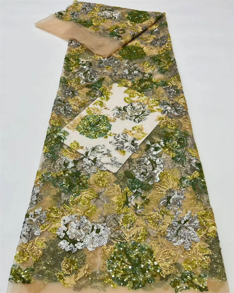 Элегантная французская сетчатая вышивка бисером, оранжевая кружевная ткань с блестками, африканская нигерийская кружевная ткань с бисером для свадебных платьев для женщин