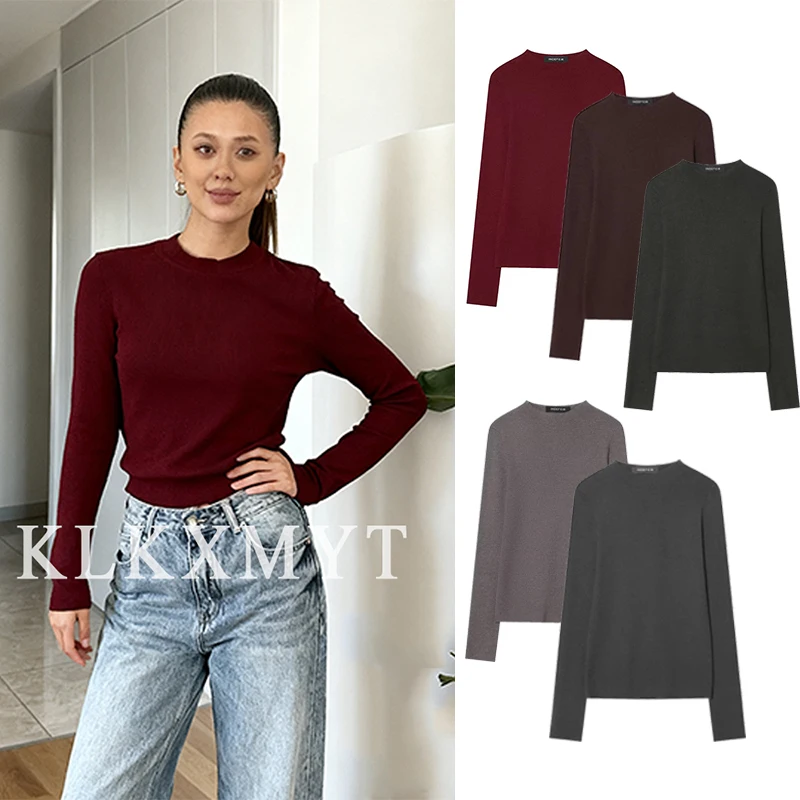 

Women Sweater Pullover 2025 Autumn Winter Women New Fashion Long Sleeves Solid Color Pullover Women Elegant Hight Street Top