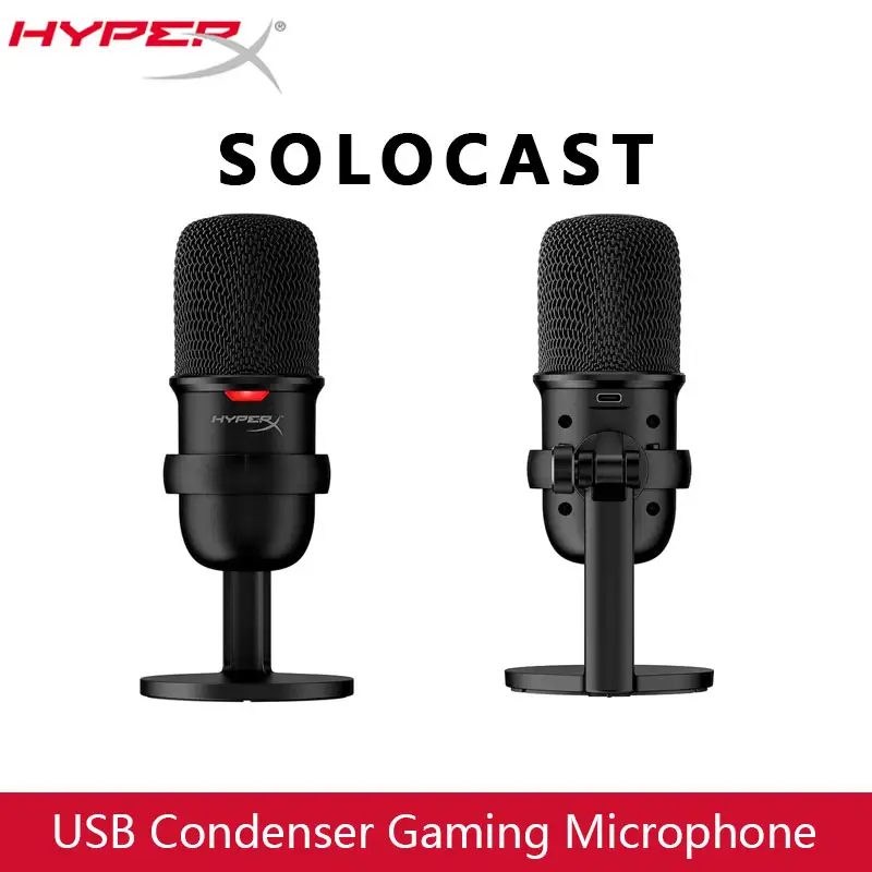 HyperX SoloCast 게임용 마이크 Pro 전자 스포츠 탭-투-음소거 센서 컴퓨터/PC/PS용 USB 콘덴서 게이머 마이크