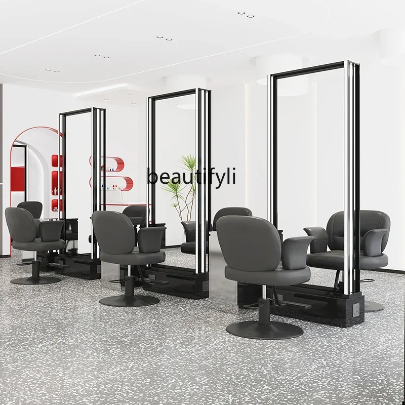 ss newHair salon barber shop mirror simple stainless steel single and double sided floor-standing hair cutting mirror special mi