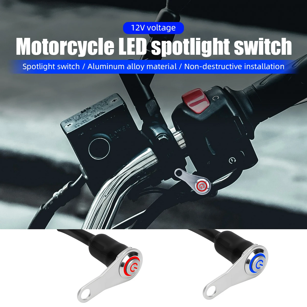 

1PC 12V LED Motorcycle Switch ON-OFF Handlebar Adjustable Mount Motorbike Fog Light Horn Push Button Switch Aluminium Alloy