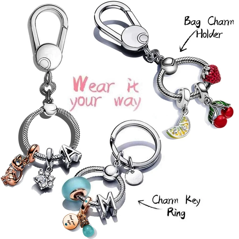 925 Sterling Silver Moment Key Ring Small Bag Heart Charm Holder Fit Charms Silver 925 Original for Women Bracelet Keychain