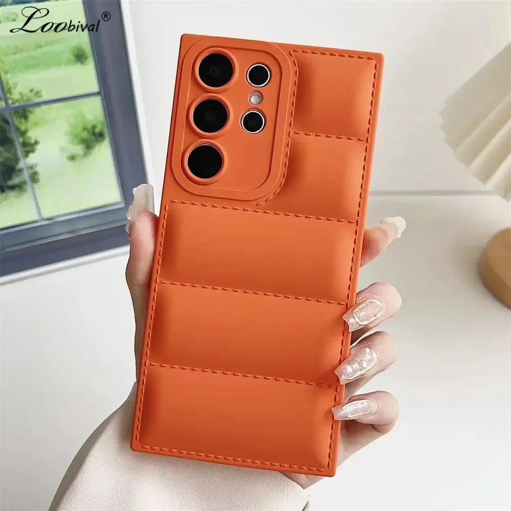 Einfarbige Daunenjacken-Hülle für Samsung Galaxy S24 S23 S25 S26 Ultra S22 S21 S25 Plus S20 FE A54 A34 A55 A35 A52 Weiche TPU-Abdeckung