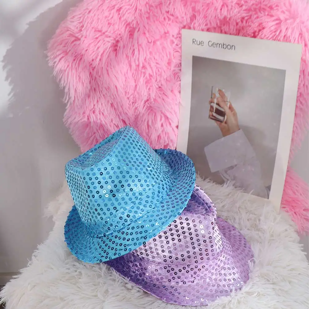 Role Play Prop Sequin Sequins Fedora Hat Shiny Beading Dance Jazz Cap Brilliant 58cm/54cm Glitter Jazz Hat Stage Show