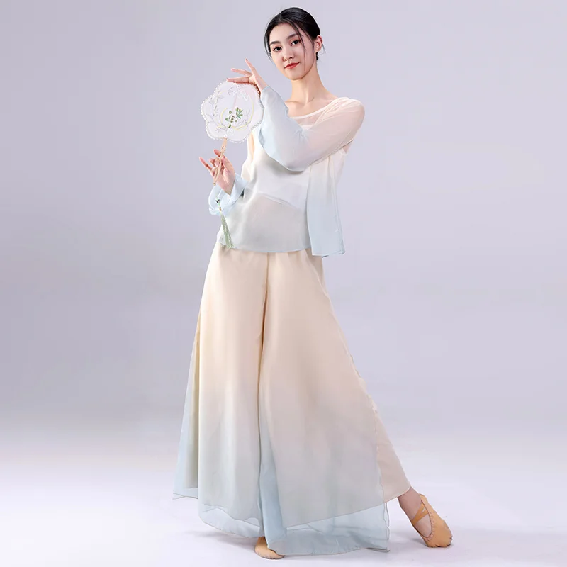 Classical Dance Body Charm Practice Silk Clothes Female Gradual Color Fairy Short Clothes Top Art Chinoiserie