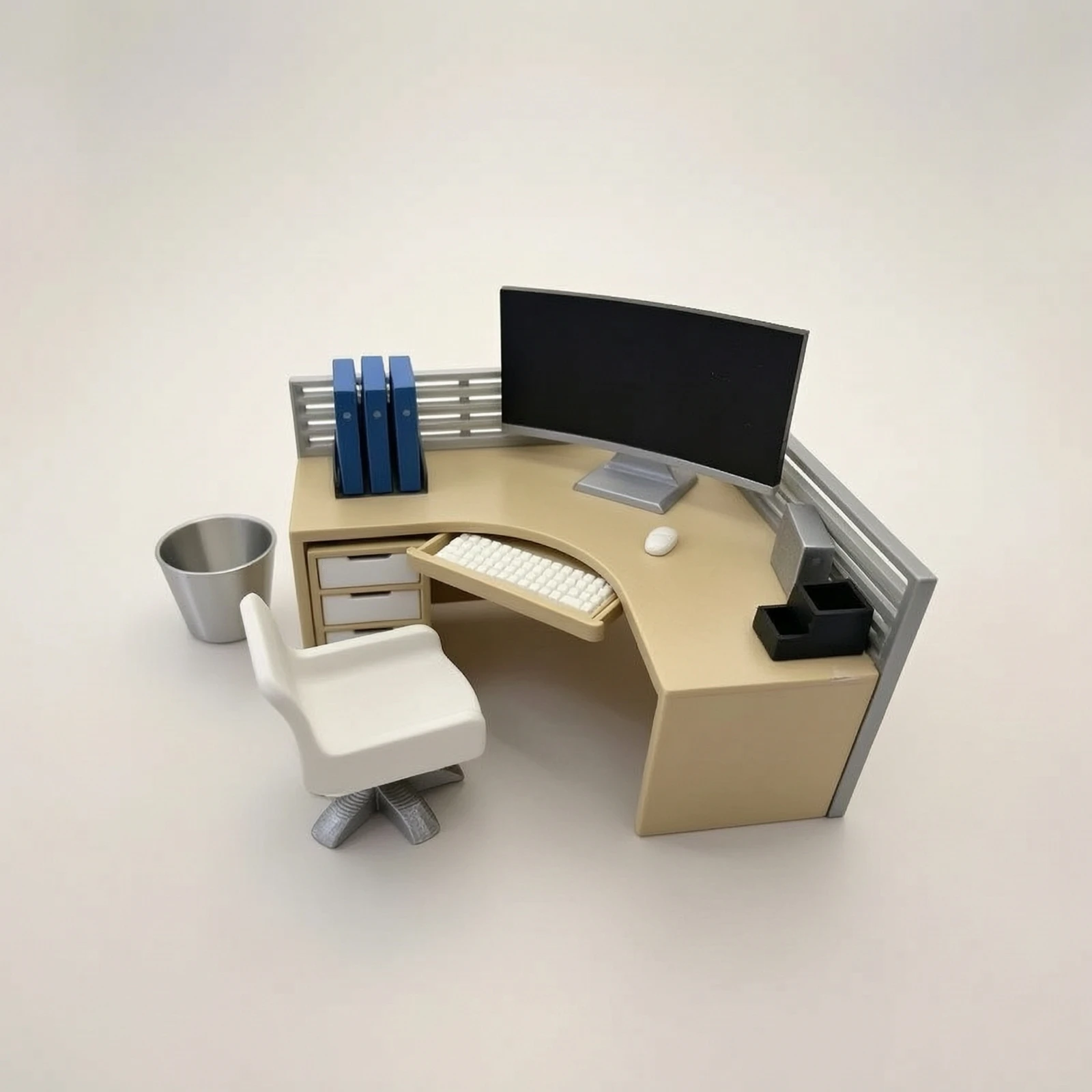 Miniature Office Desk Compact Miniature Desk with Chair Dollhouse Office Furniture Complete Mini Books Ready to Display