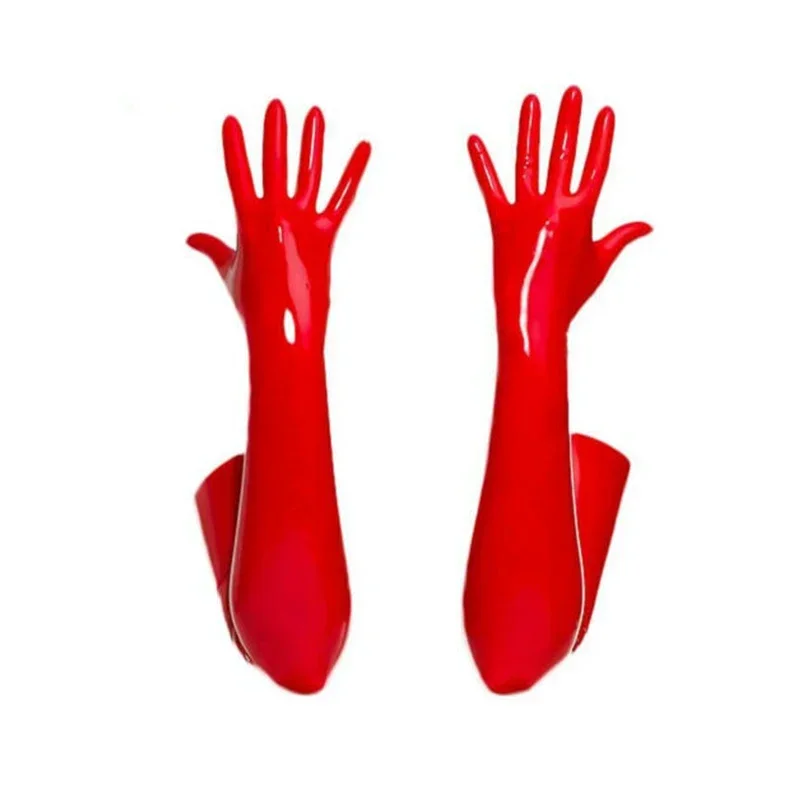 Unisex Latex Rubber Gloves Wrist Seamless Moulded Shoulder Length Black and Red Long Sexy Fetish Gloves for Men Women