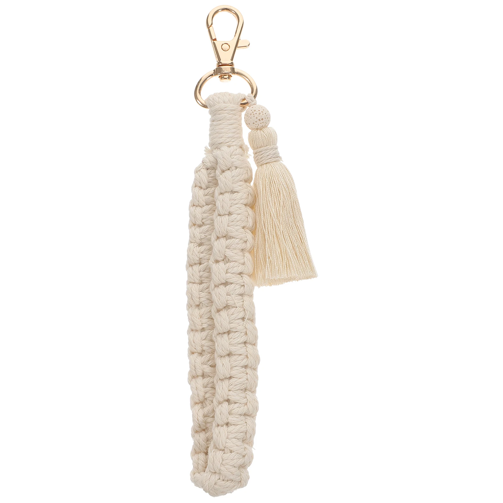 

Vintage Ethnic Keychain Wrist Strap K68431 White Bag Luggage Pendant Macrame Tassel Bohemian Style Handmade for Keys