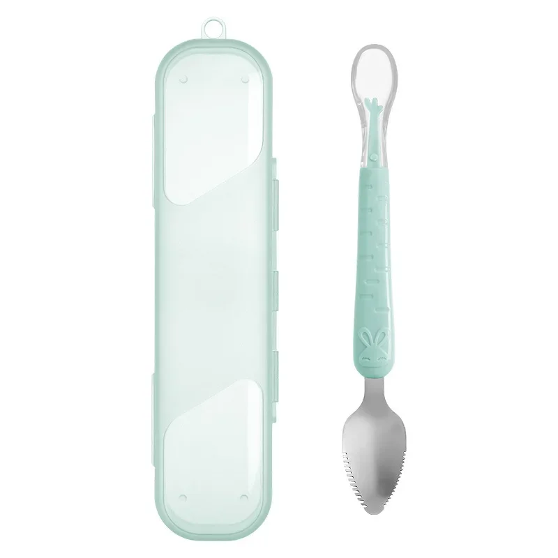 Raspador De Dupla Finalidade Para Bebé Colher Macia Silicone Aço Inoxidável Fruta, Puré Colher Alimentação, Suplemento Alimentar