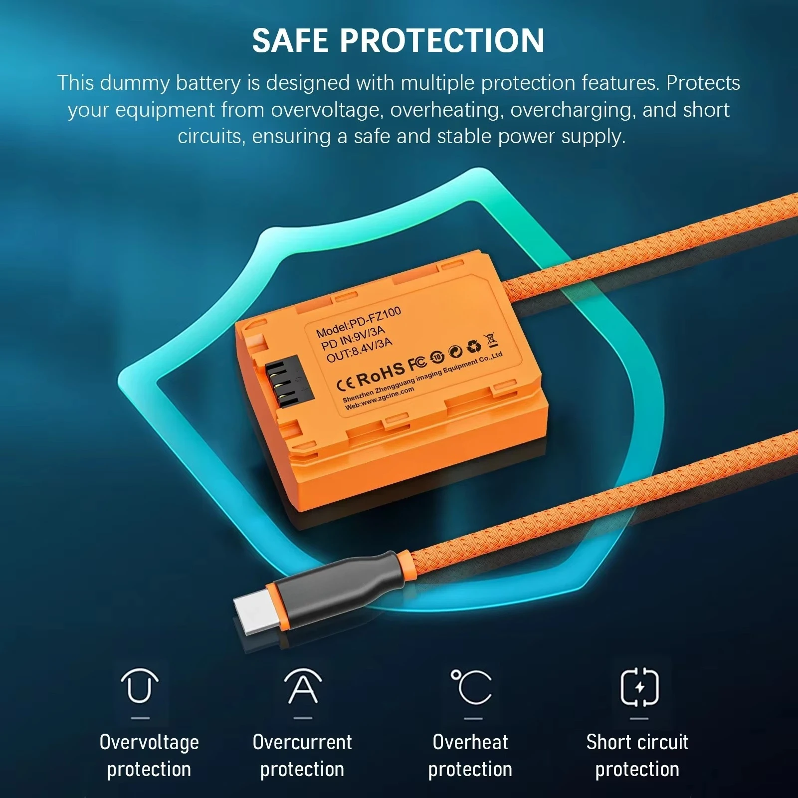 PD-FZ100 Type-C to NP-FZ100 Dummy Battery with Braided Wire DC Coupler Accessory for A7R V/A7 IV/A7S III/A7R Camera
