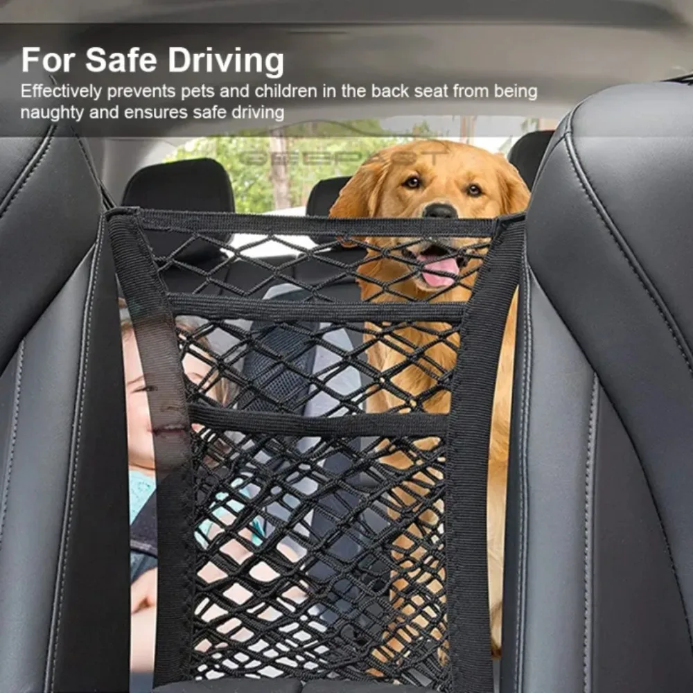 Auto-Mesh-Aufbewahrungstaschen, universell, hochelastisch, Polyester, zwischen den Sitzen, Aufbewahrungsnetztasche mit Hakenhalter für Kinder, Haustierbarriere