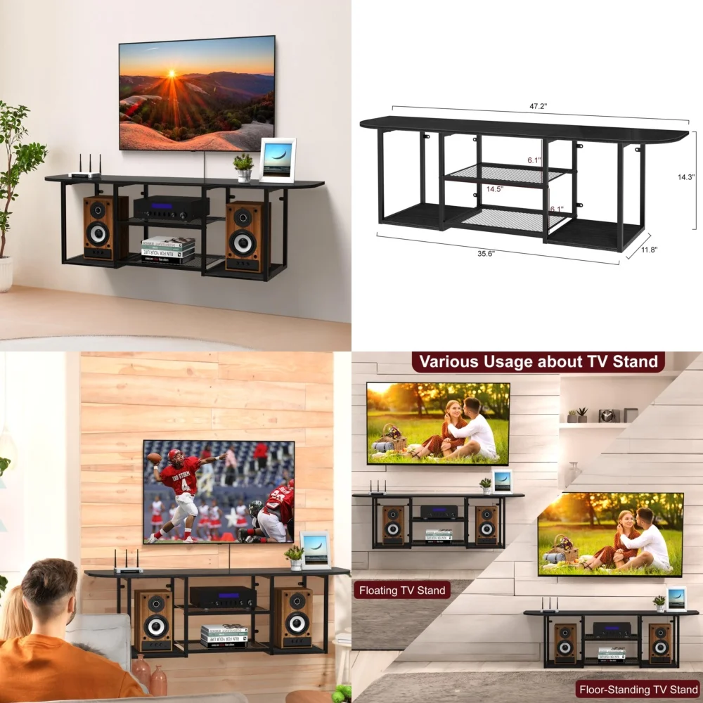 

Подставки под телевизорПлавающая подставка под телевизор для 50, 60-дюймовых телевизоров Настенная медиаконсоль с открытыми полками Современный минималистский дизайн Экономия места