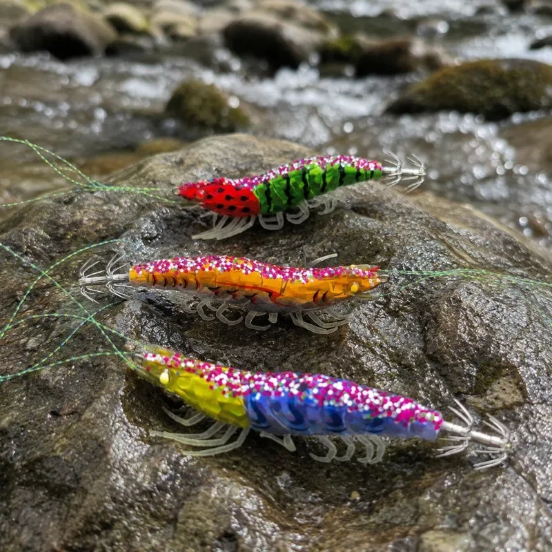 5pcs Squid Jig Lure Set Egi Flying Squid Bait Real Wooden Shrimp Laser Rattle Horizontal Jig for Saltwater Night Fishing Tackle - Detail Angle #03