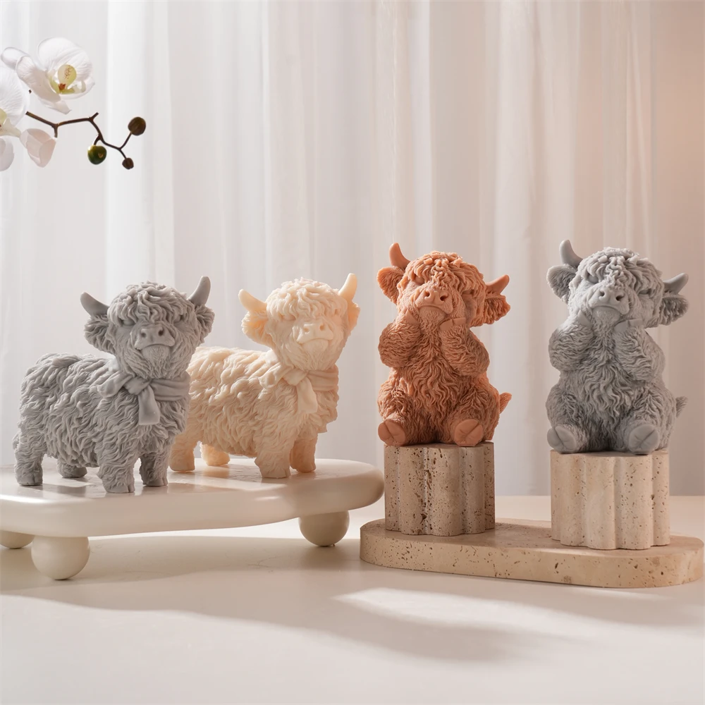 Highland Cattle Cow Silicone Candle Mold Animal Soy Wax Silicone Mould Figurine Animal Lover Home Ornament