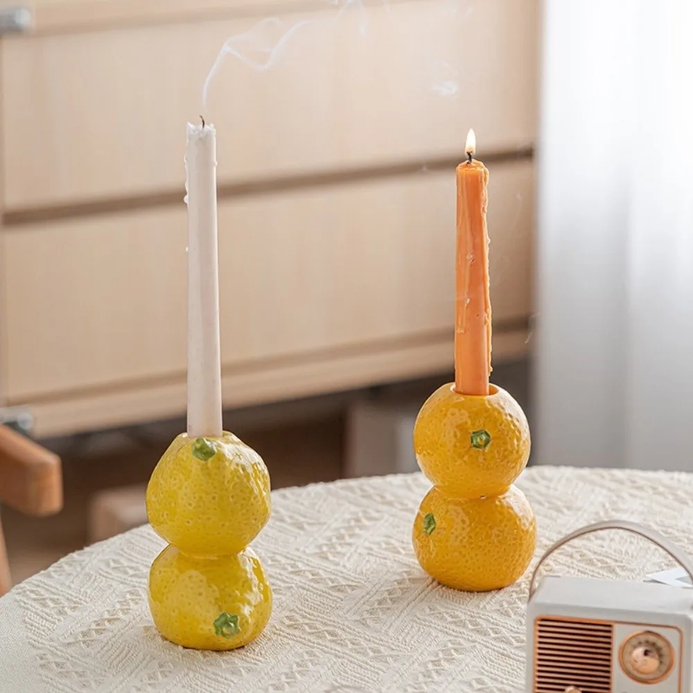 Ceramic Fruit Candle Holder Desk Ornament Orange Lemon Strawberry Candlestick Unique Style Fruit Figurines Vase Tabletop Decor