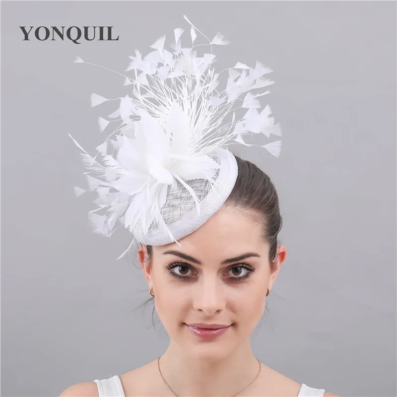 Fashion Feathers Hats Sinamay Fascinators Chapeau Elegant Women Hair Fedora Accessory Ladies Party Tea Race Headwear With Clips