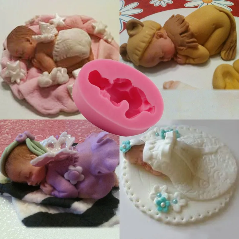 3D Sleep Baby Shape Silicone Cake Molds Cute Design Chocolate Fondant Cake Decorating Tools DIY Sleeping Baby Shower Soap Mould