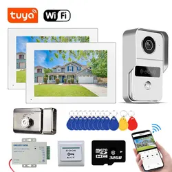 tuya app 7 Inch Touch Screen 1080P Wifi 4 wire Video Door Phone Intercom System with RFID HD Wide angle Camera + Electric Lock