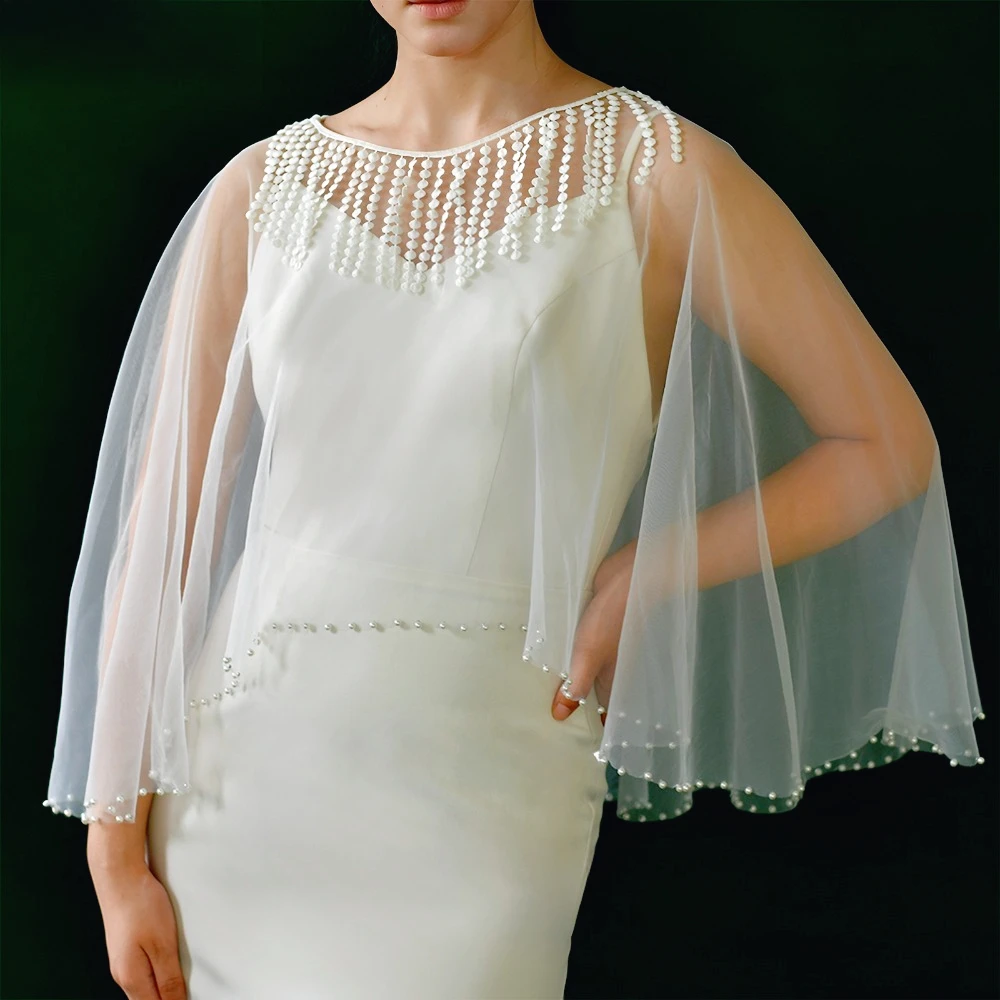 

Bridal Pearl Embelished Wraps Adjustable Wedding Shawl Women's Bolero Wedding Accessories Wedding Clothes Props Evening Party