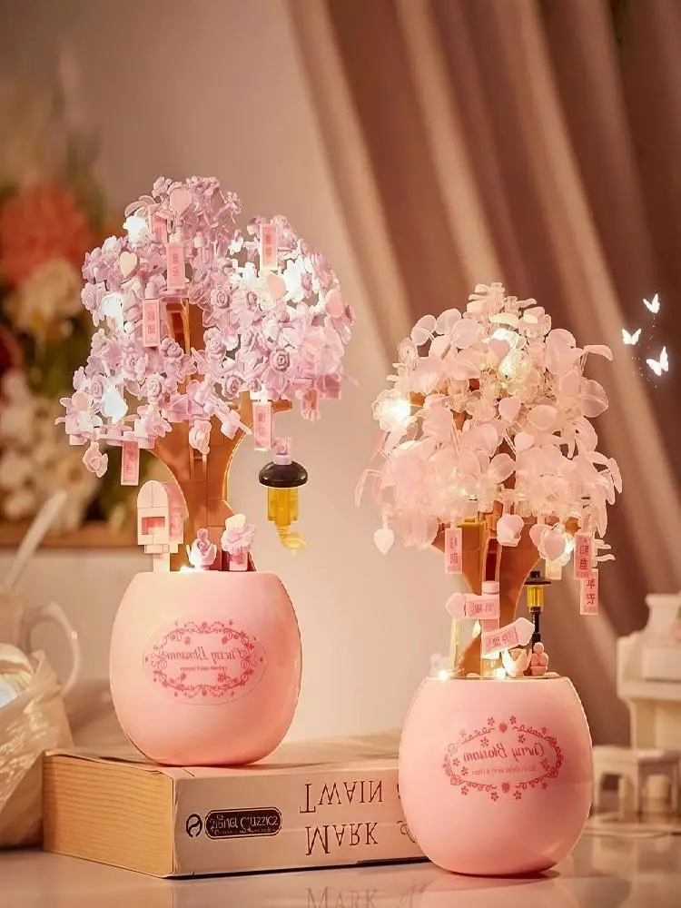 Blocs de construction d'arbre Sakura légers, Kit de blocs de construction d'arbre à petits arbres faits à la main, blocs d'assemblage de fleurs au Design exquis à faire soi-même