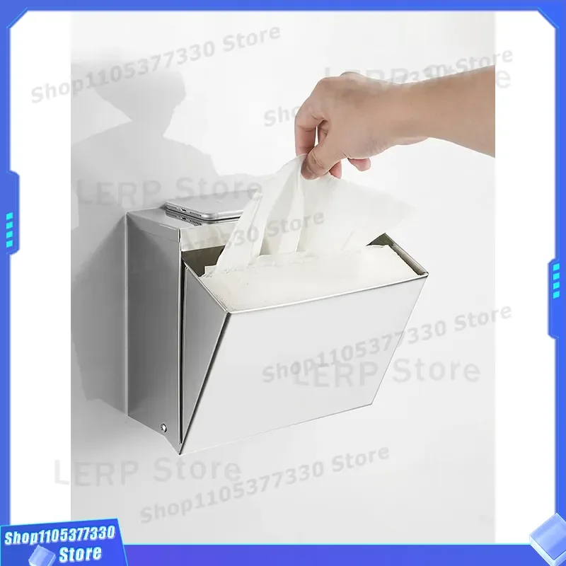 304 Stainless Steel Toilet Paper Holder Wall Mounted No Drilling Bathroom Tissue Box Roll Dispenser for Home Hotel Decor No